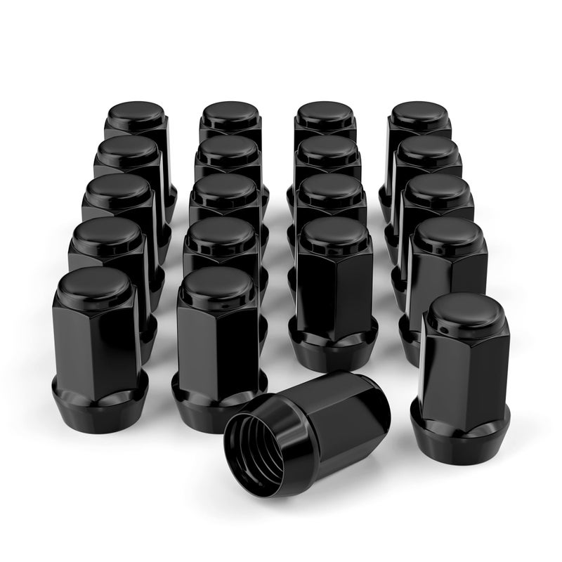 FLYCLE 20PCS 1/2-20 1.38 inch Closed End Bulge Acorn Black Lug Nuts - Cone Seat - 19mm Hex Compatible with Bronco Mustang Cherokee Ranger Explorer Liberty YJ TJ KJ KK ZJ WJ WK XK MJ XJ - Image 1